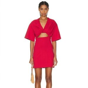 Jacquemus La Robe Bahia Short Sleeve Shirt Dress Red Cutout Mini Size XS NWT